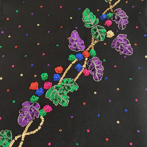 Vintage SHENANIGANS Small Black Holiday Pullover Sweater Purple Green Red Blue - Picture 12 of 16
